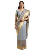 Grey woven silk blend saree with blouse