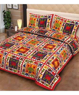 Jaipuri printed 100% Pure Cotton Queen Size Double Bedsheet with 2 pillow covers. 1