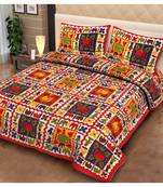 Jaipuri printed 100% Pure Cotton Queen Size Double Bedsheet with 2 pillow covers.