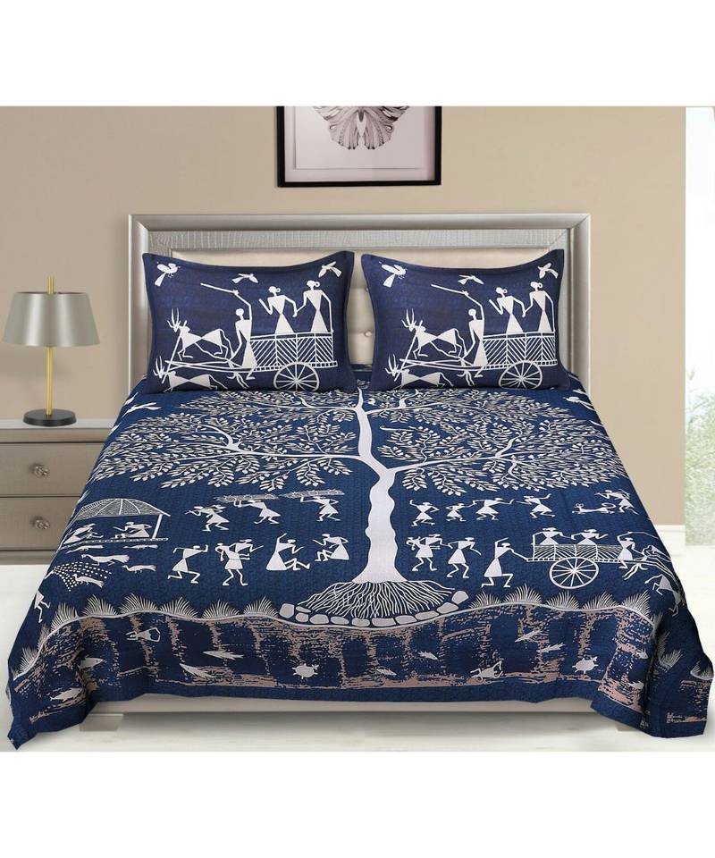 Jaipuri printed 100 Pure Cotton Queen Size Double Bedsheet with 2