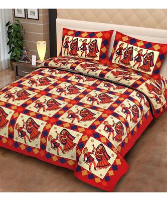 Jaipuri printed 100% Pure Cotton Queen Size Double Bedsheet with 2 pillow covers. 1