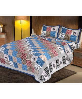 Jaipuri printed 100% Pure Cotton Queen Size Double Bedsheet with 2 pillow covers. 1