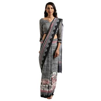 Multicolor printed cotton silk saree with blouse 1