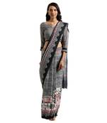 Multicolor printed cotton silk saree with blouse