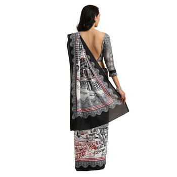 Multicolor printed cotton silk saree with blouse 2
