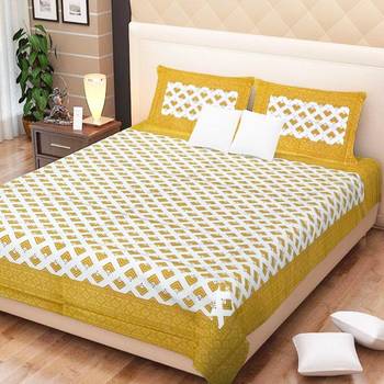 Dreamy Zone Mustard Printed King Size Bedsheet with 2 Pillow Cover 1