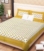 Dreamy Zone Mustard Printed King Size Bedsheet with 2 Pillow Cover