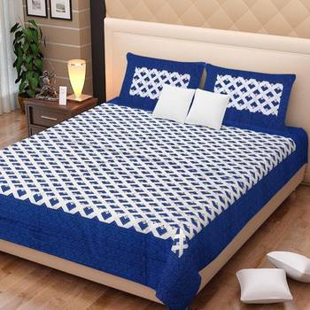 Dreamy Zone Blue Printed King Size Bedsheet with 2 Pillow Cover 1