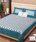 Dreamy Zone Teal Printed King Size Bedsheet with 2 Pillow Cover