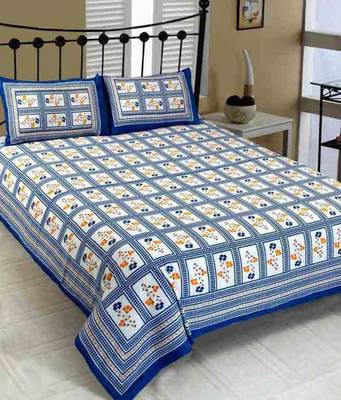 Dreamy Zone Blue Flower Print King Size Bedsheet with 2 Pillow Cover 1