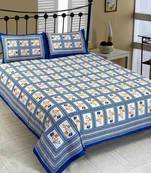 Dreamy Zone Blue Flower Print King Size Bedsheet with 2 Pillow Cover