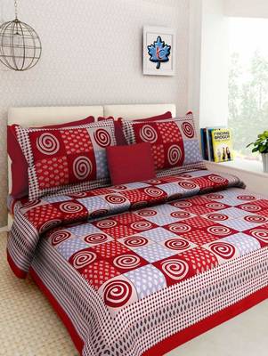Dreamy Zone Red Cakri Print King Size Bedsheet with 2 Pillow Cover 1