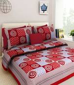 Dreamy Zone Red Cakri Print King Size Bedsheet with 2 Pillow Cover
