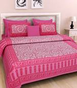 Dreamy Zone Pink Cakri Print King Size Bedsheet with 2 Pillow Cover