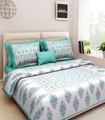 Dreamy Zone Aqua Printed Rajasthani King Size Bedsheet with 2 Pillow Cover