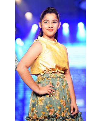 Lime Yellow and Multicolour Printed Floral Broccade Top and Chiffon Lehenga Designer Girls Lehenga 2