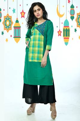 Green Front Checkered Pure Cotton Kurti 1