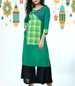 Green Front Checkered Pure Cotton Kurti