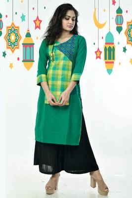Green Front Checkered Pure Cotton Kurti 2