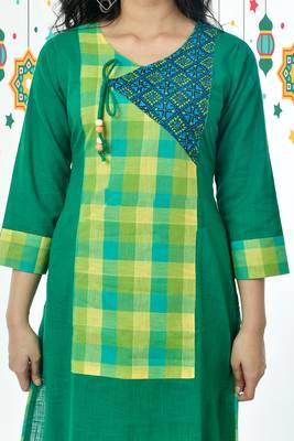 Green Front Checkered Pure Cotton Kurti 3