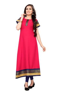 Peach plain rayon long-kurtis 1