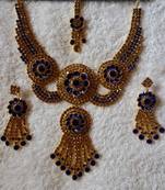 Traditional AD Zircon Stone Blue Fancy Stylish Party Wear Wedding necklace earring mangtika set