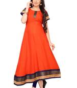 Orange plain rayon long-kurtis