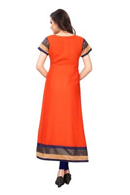Orange plain rayon long-kurtis 2