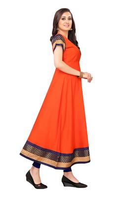 Orange plain rayon long-kurtis 4