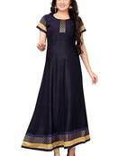 Navy-blue plain rayon long-kurtis
