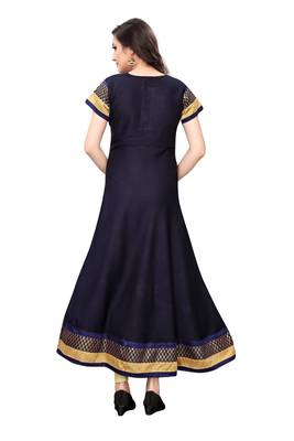 Navy-blue plain rayon long-kurtis 2