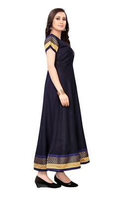 Navy-blue plain rayon long-kurtis 4