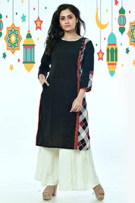 Black Side Panel Cotton Kurti With Knatha Stitch Border 1