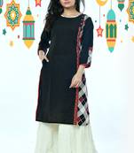 Black Side Panel Cotton Kurti With Knatha Stitch Border