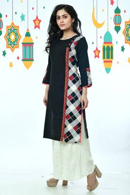 Black Side Panel Cotton Kurti With Knatha Stitch Border 2