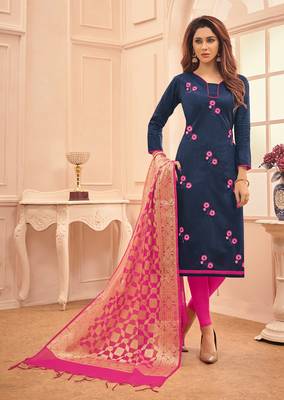 Navy-blue embroidered cotton salwar 1