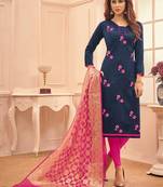 Navy-blue embroidered cotton salwar