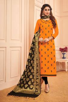 Orange embroidered cotton salwar