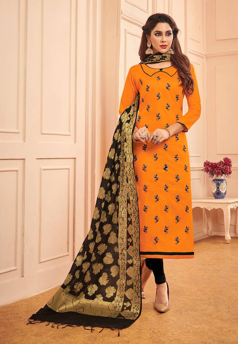 Orange embroidered cotton salwar