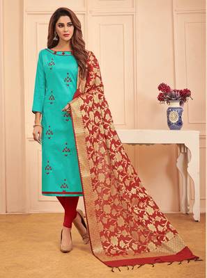 Turquoise embroidered cotton salwar 1