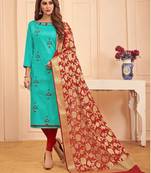 Turquoise embroidered cotton salwar
