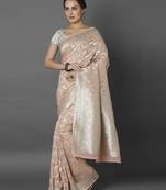 Peach woven viscose saree with blouse