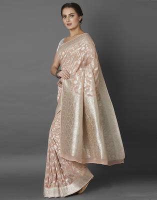 Peach woven viscose saree with blouse 2