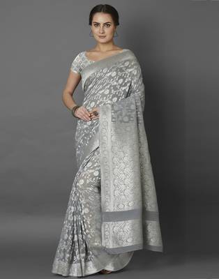 Grey woven viscose saree with blouse 1