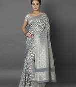 Grey woven viscose saree with blouse