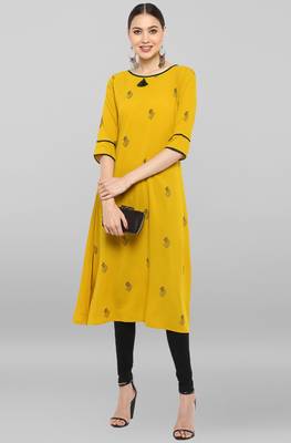 Janasya Yellow printed crepe ethnic-kurtis 1
