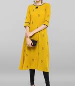 Janasya Yellow printed crepe ethnic-kurtis