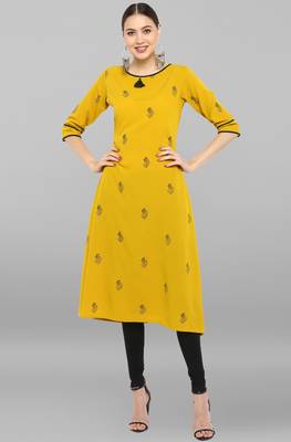 Janasya Yellow printed crepe ethnic-kurtis 2