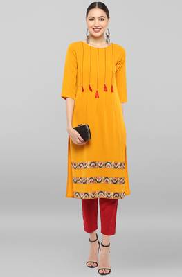 Janasya Mustard plain crepe ethnic-kurtis 2