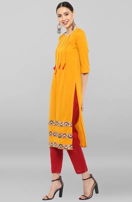 Janasya Mustard plain crepe ethnic-kurtis 3
